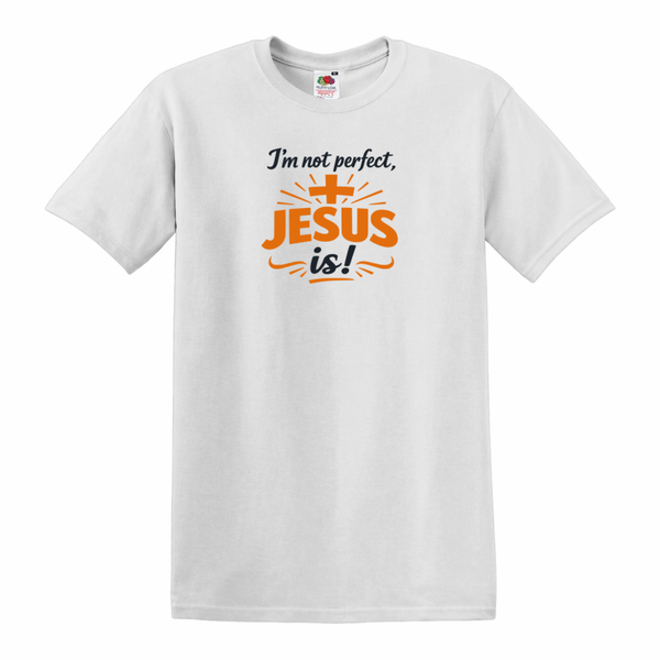 T-shirt uniseks wit met de tekst I'm not perfect Jesus is!  - CD1002C1