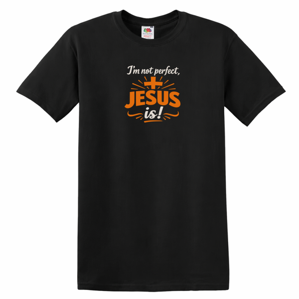 T-shirt uniseks zwart met de tekst I'm not perfect Jesus is! - CD1002B3