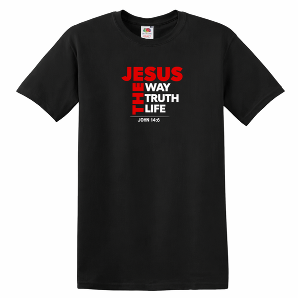 T-shirt uniseks zwart met de tekst Jesus the way the truth the life - CD1002B3