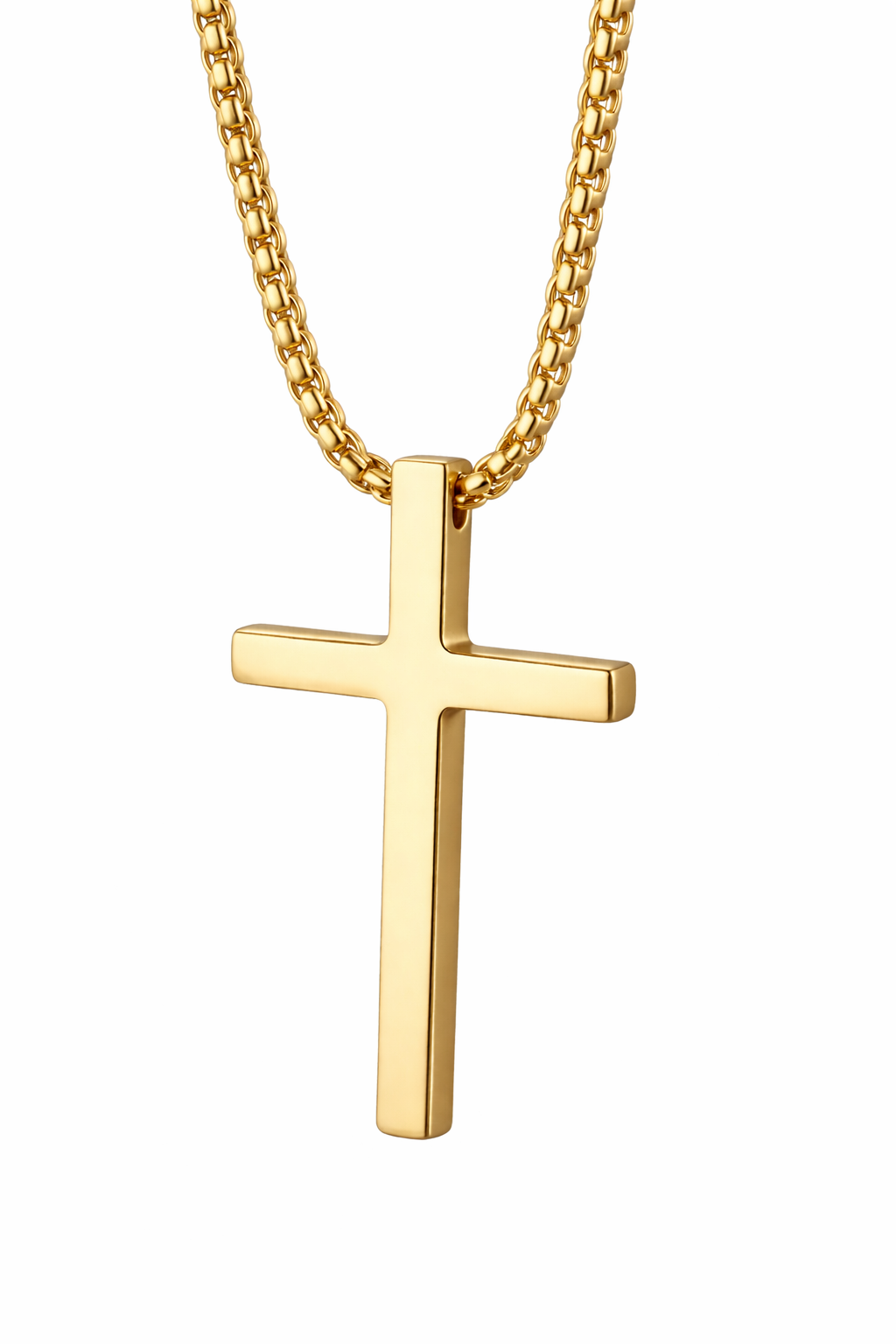 Goud kleurige ketting met kruisje van hoge kwaliteit RVS middel - CD0002E2