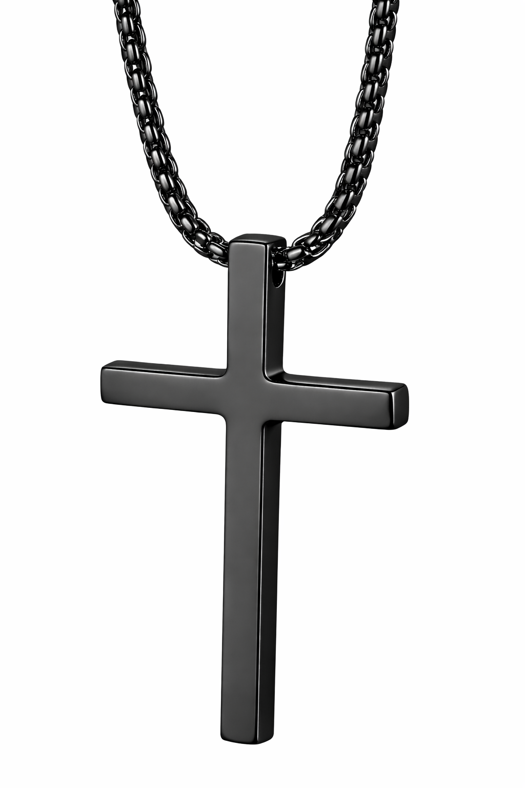 Zwart kleurige ketting met kruisje van hoge kwaliteit RVS groot - CD0002E2