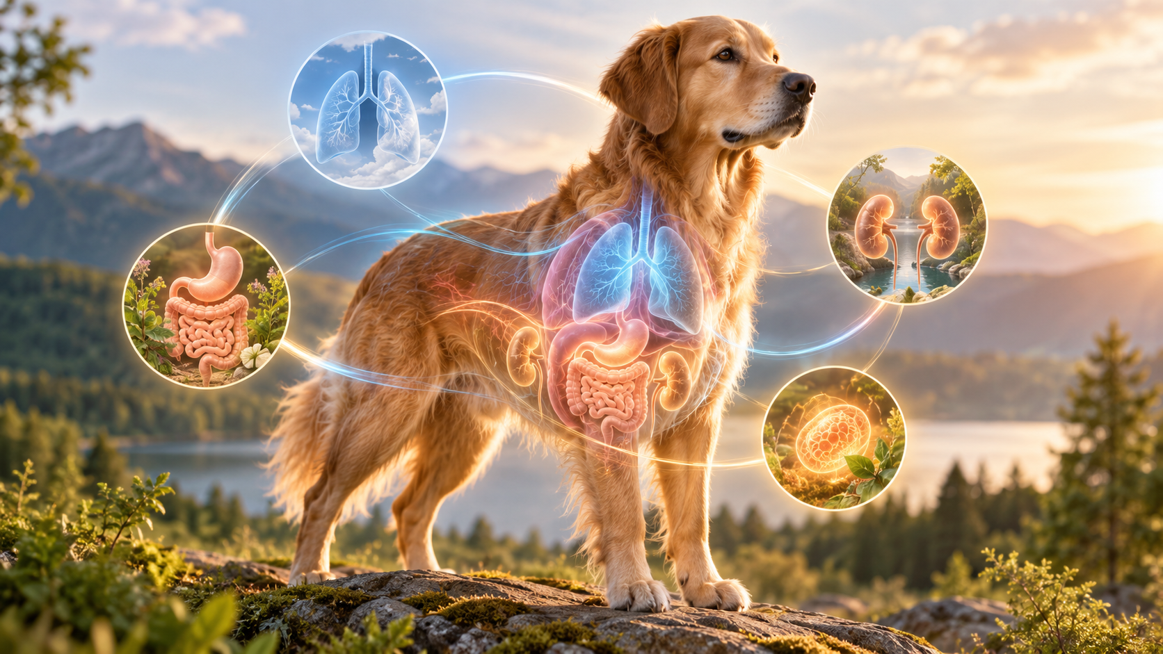 Darstellung von Lunge, Nieren und Verdauungsorganen beim Hund als Teil der Säure-Basen-Regulation