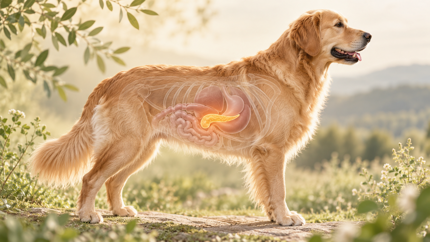 Schematische Darstellung der Bauchspeicheldrüse und Verdauungsorgane beim Hund