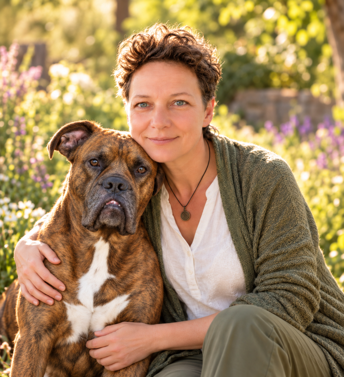 Doreen Hellfritz mit Hund in natürlicher Umgebung