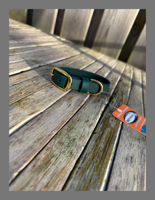 Biothane halsband standaard donkergroen, messing