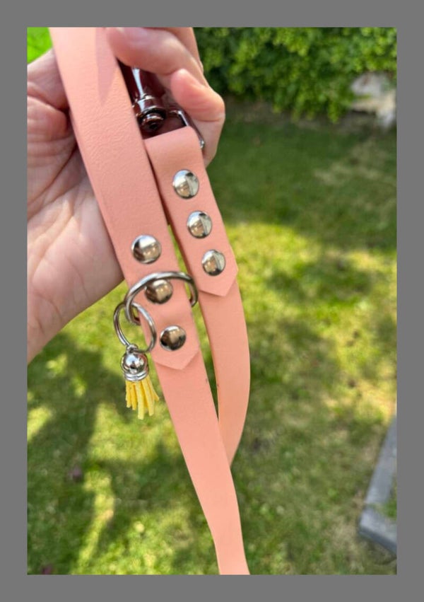 Pastel peach Lijn 19mm 2 meter, vast handvat, 1 musketon, 1 ring