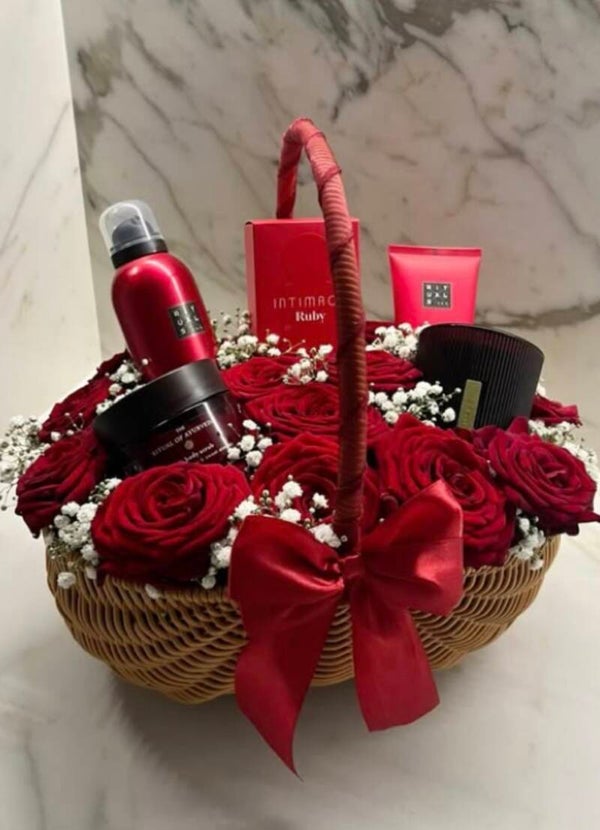 Red flower basket