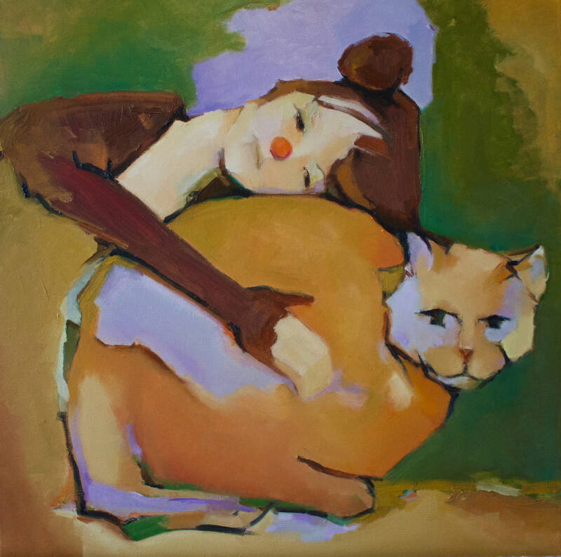 meisje zoekt troost bij kat