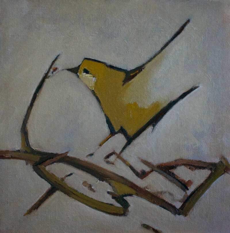 een vogel die land op een nest. abstract schilderij