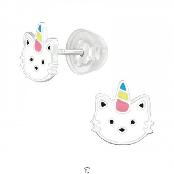 Zilveren kinderoorbellen 'Caticorn'