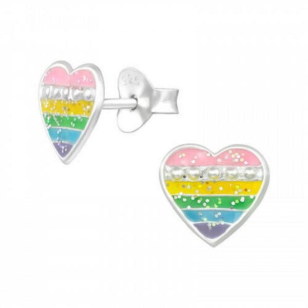 Zilveren kinderoorbellen 'Kleuren hartje'