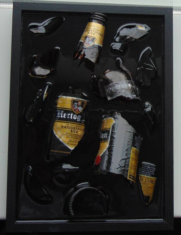 Glas schilderij klein formaat  (bierfles)
