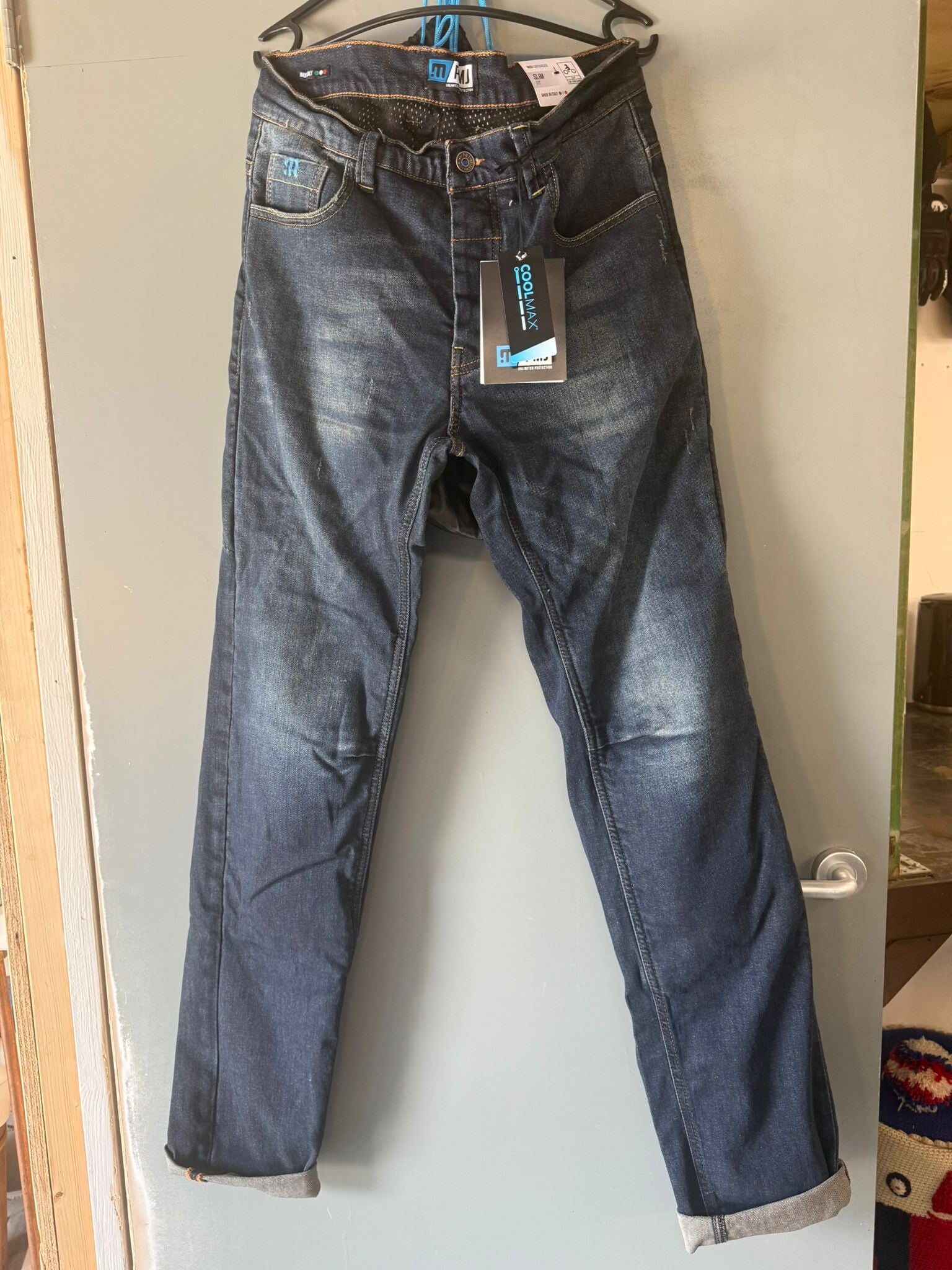 Nieuwe PMJ motorjeans cafe racer kleur blauw