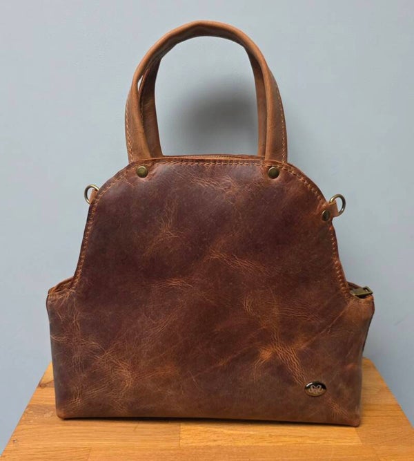 Dames schouder/hand/cross-body tas van bruin tuigleer
