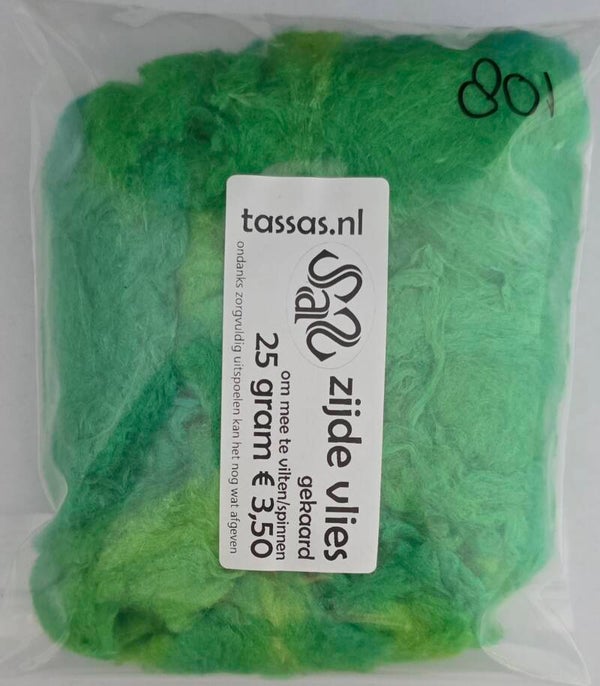 Zijde vlies gekaard hand geverfd 25 gram