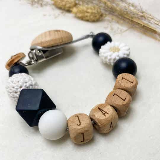 Speenkoord | Zwart Wit Flower