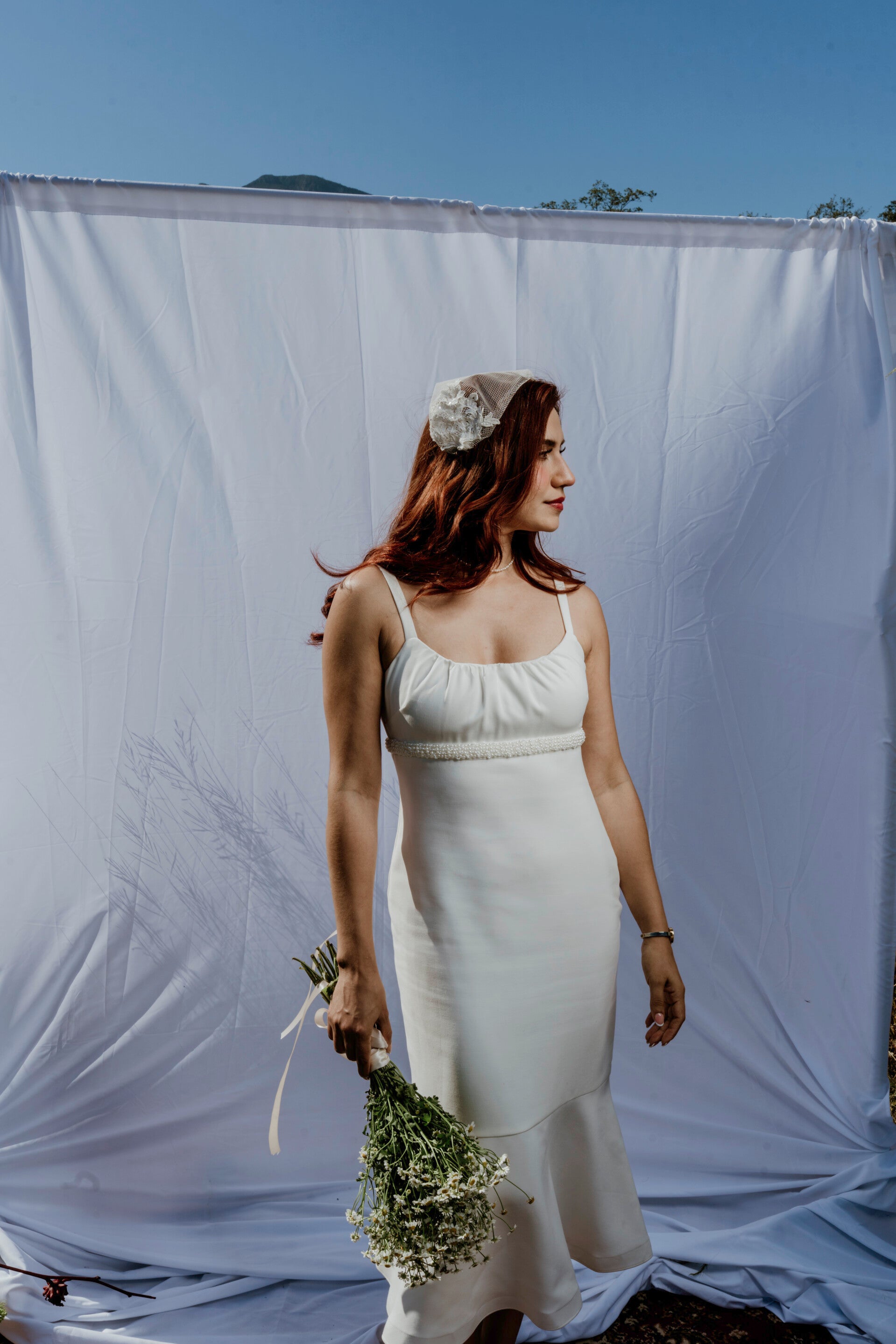 Roseline Vestido midi, bordado de perlas