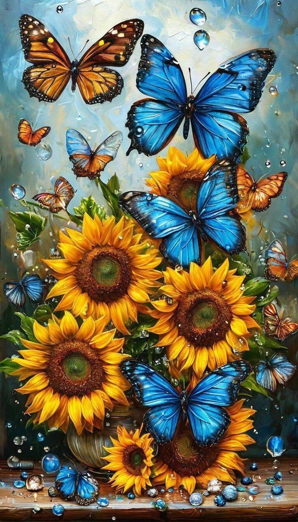 Schmetterlinge an Sonnenblume 60x100cm