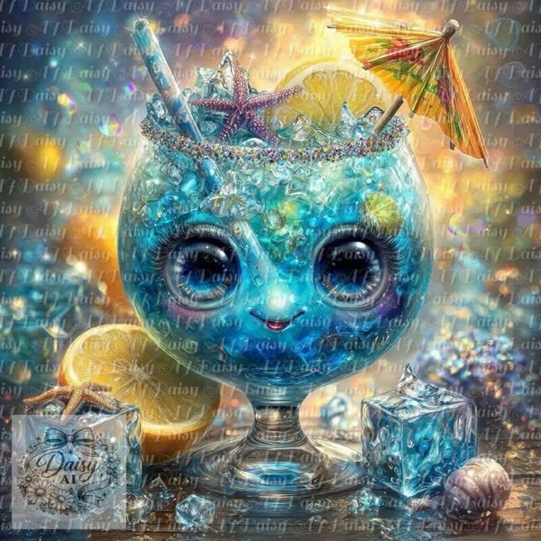Blue Curacao Cocktail 60x60cm