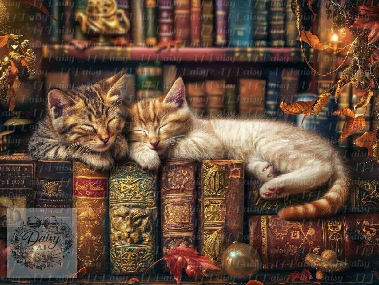 Katzen im Bücheregal 100x70cm