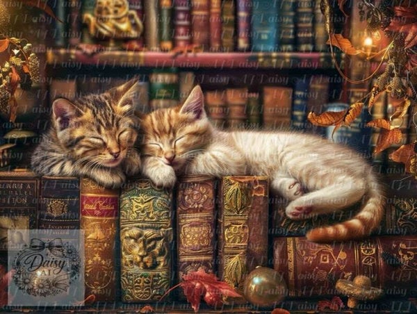 Katzen im Bücheregal 100x70cm