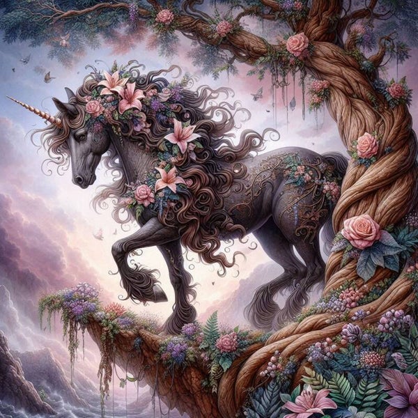 Schwarzes Einhorn 80x80cm