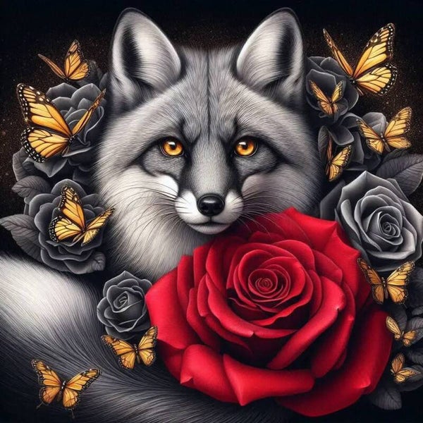 Fuchs mit Rose 60x60cm