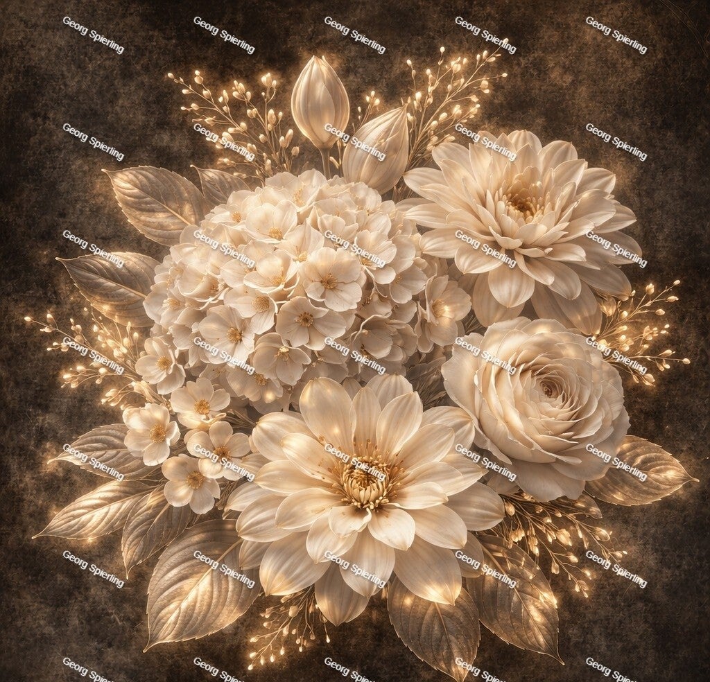Weiß Goldene Blumen 80x80cm