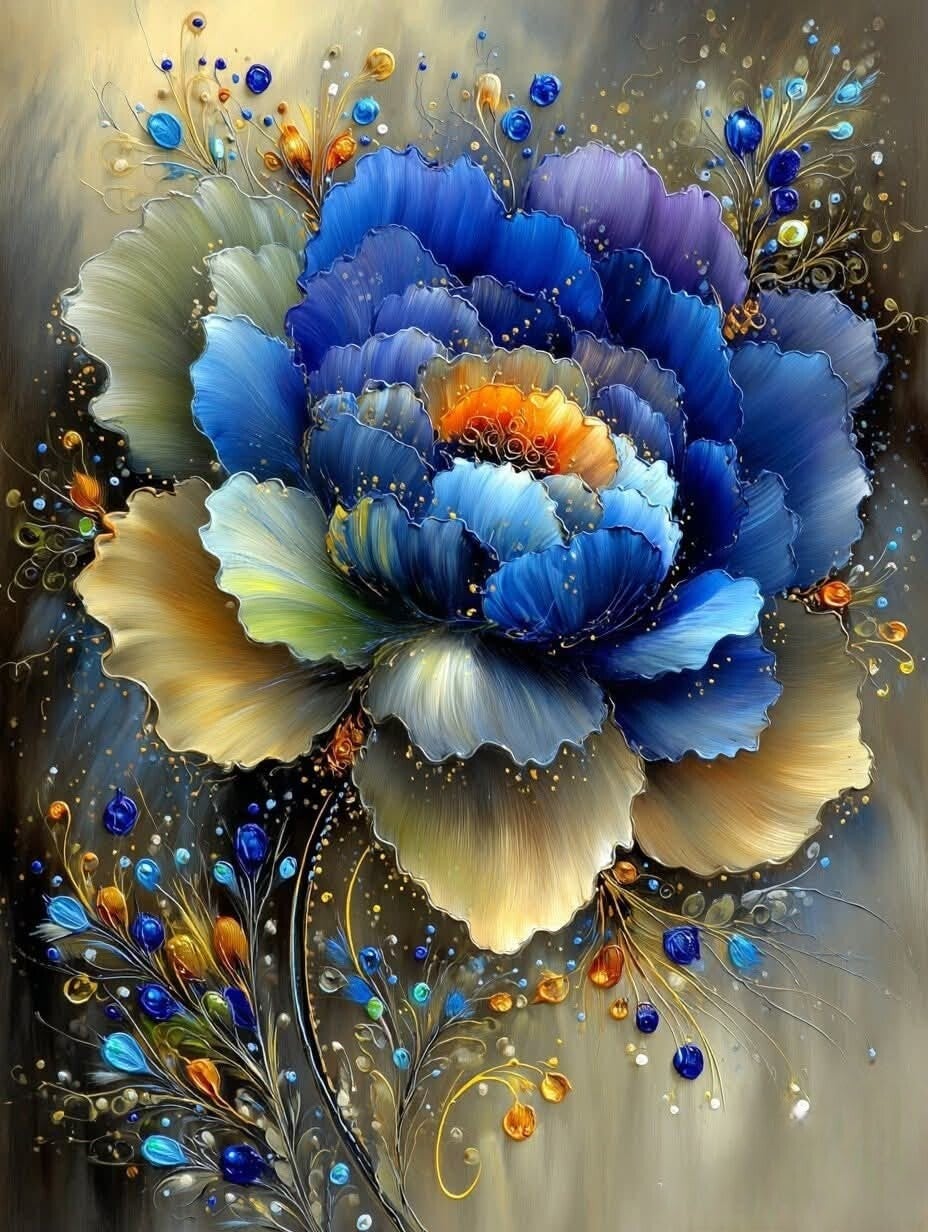 blaue Blumenkunst 60x100cm