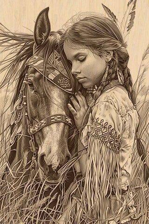 Indianer Mädchen 2 Sepia 50x70cm