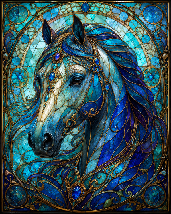 Das blaue Tiffany Pferd 60x80cm