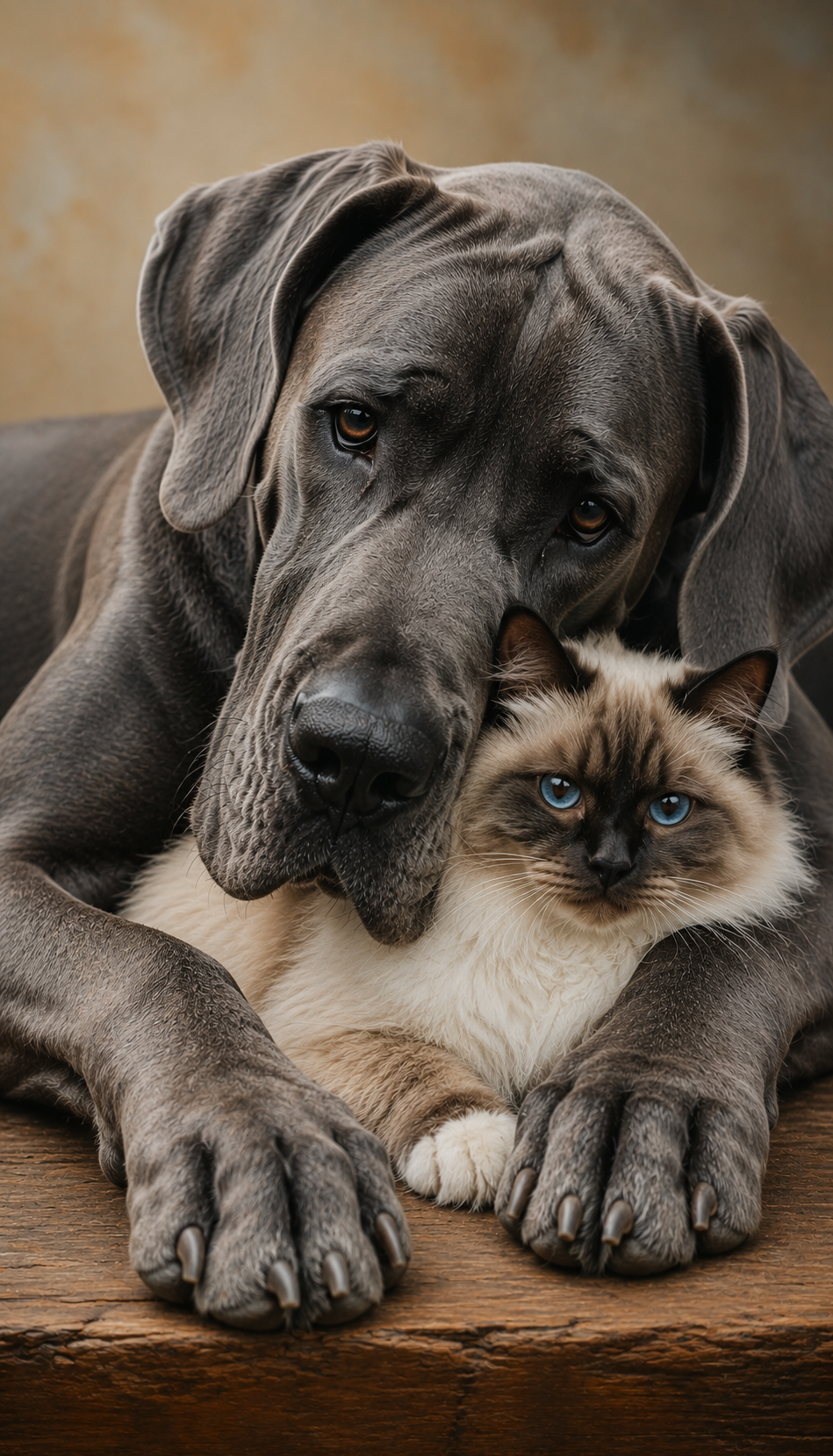 Dogge mit Katze 60x100cm