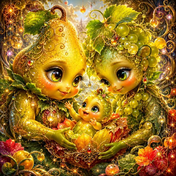Frau Traube und Herr Birne 80x80cm