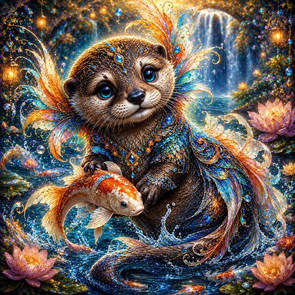 Otter und Koi 80x80cm