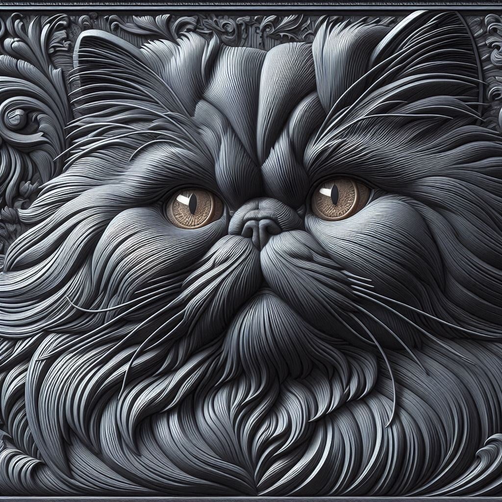 schwarze Perserkatze Relief 50x50cm