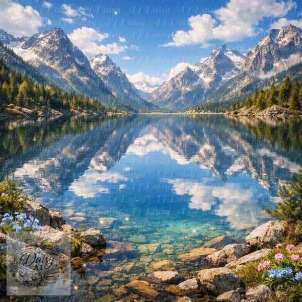 Der klare Bergsee 90x90cm