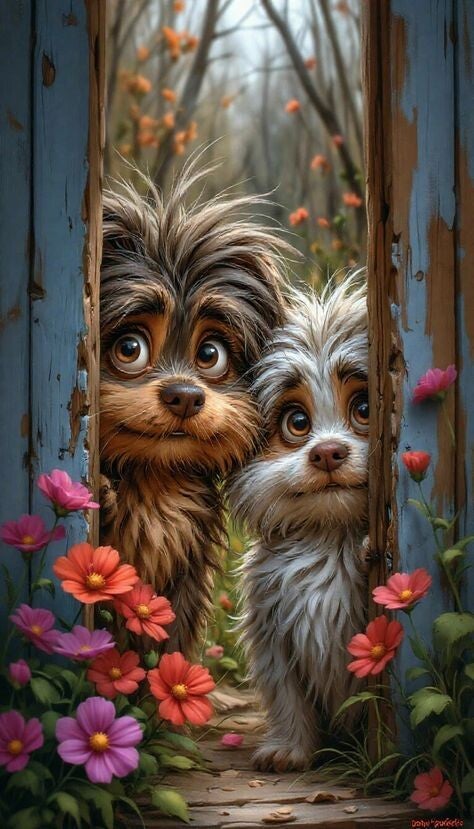 2 Hunde an der Tür 50x70cm