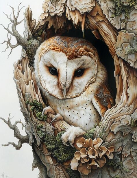 Eule im Baum 60x80cm