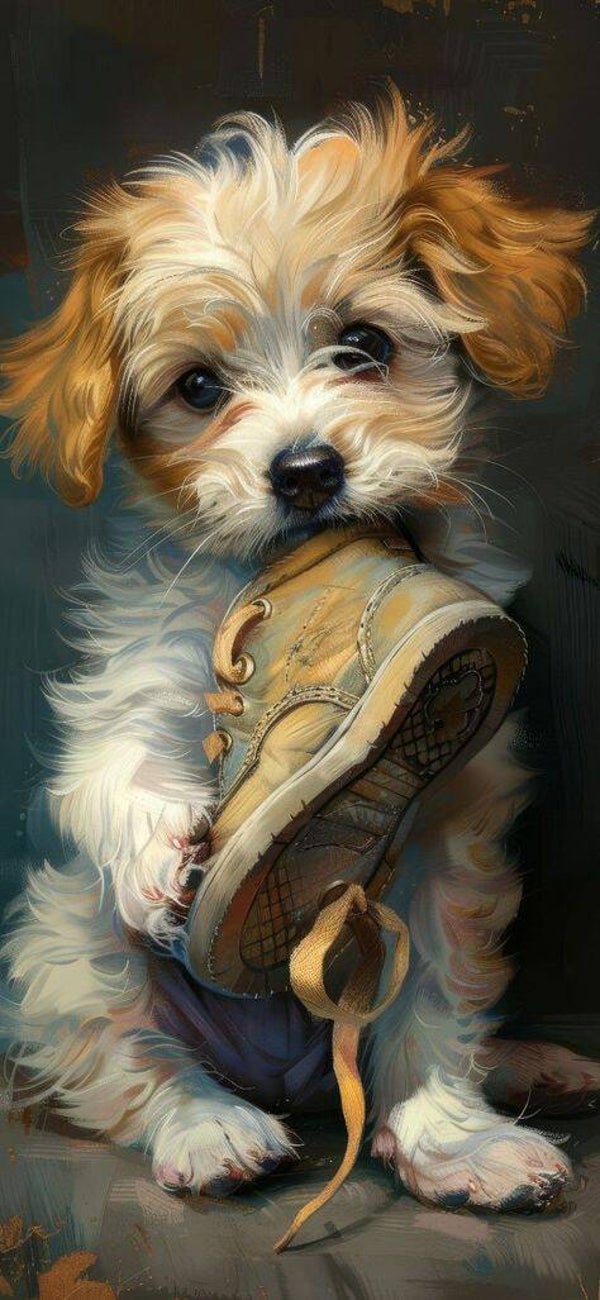 Hund mit Schuh  50x100cm