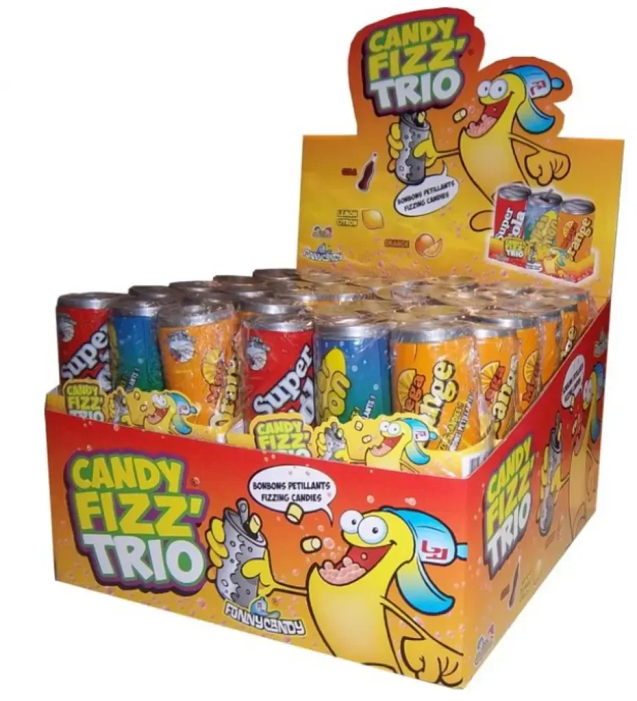 🥤 Candy Fizz Trio – Snoepdrank Traktatieblikje