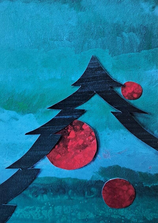 Kerst/nieuwjaarskaart 'De ene boom'