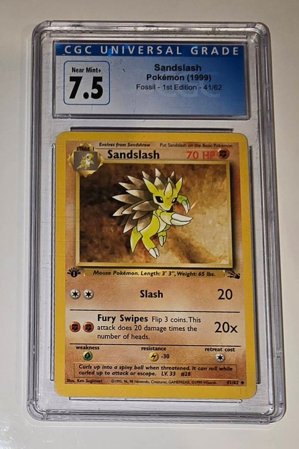 GRADED POKEMON 1ST EDITION FOSSIL SANDSLASH 41/62 CGC 7.5