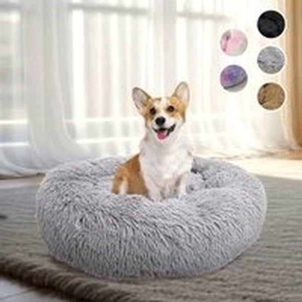 80 cm kalmerend honden- en kattenbed, pluche donut-huisdierenbedden voor honden en katten, zacht puppy kitten knuffelig rond bedkussen, wasbare warme hondenbedden voor verbeterde