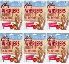 Bakers Bacon & Cheese Whirlers Dog Treats 130g x 6. (C-BAK10)