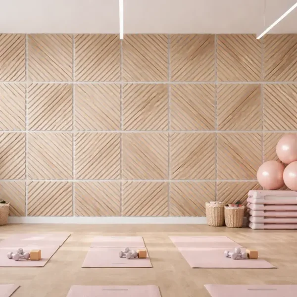 Neutral Collection - Acoustic Wall Panels - Oak on Grey Felt - Square/Diagonal- 60cm x 60cm (6 pack)