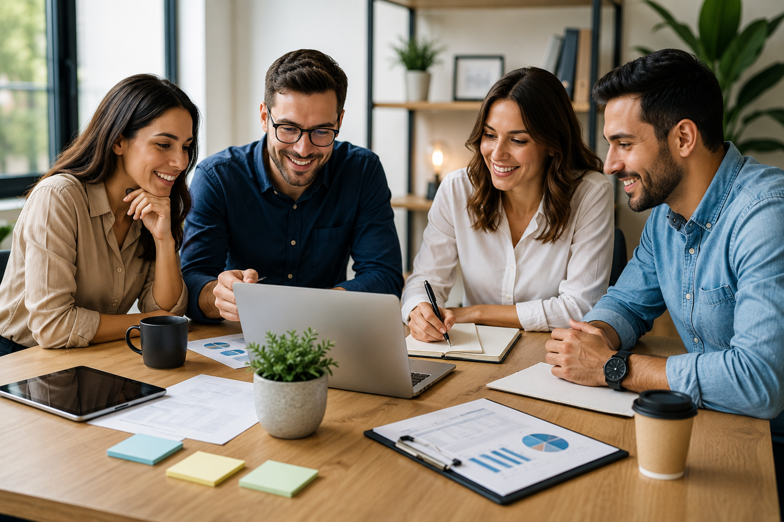 Professionals working together around a table