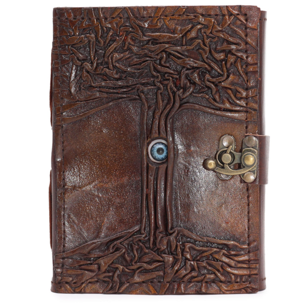 Grimorio Marrón Oscuro con Árbol y Ojo Místico