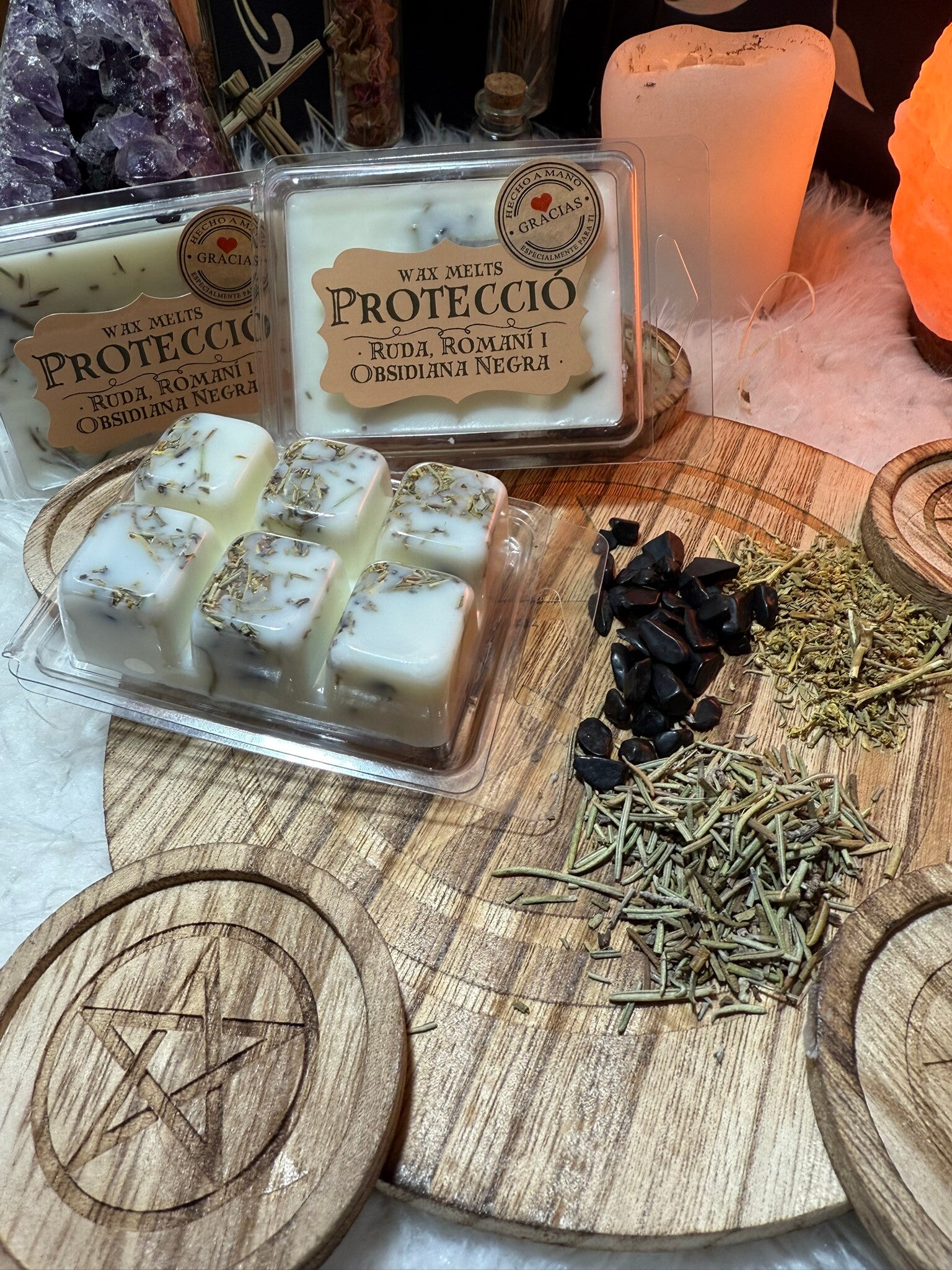 Wax Melt Protección - Ruda, Romero y Obsidiana Negra