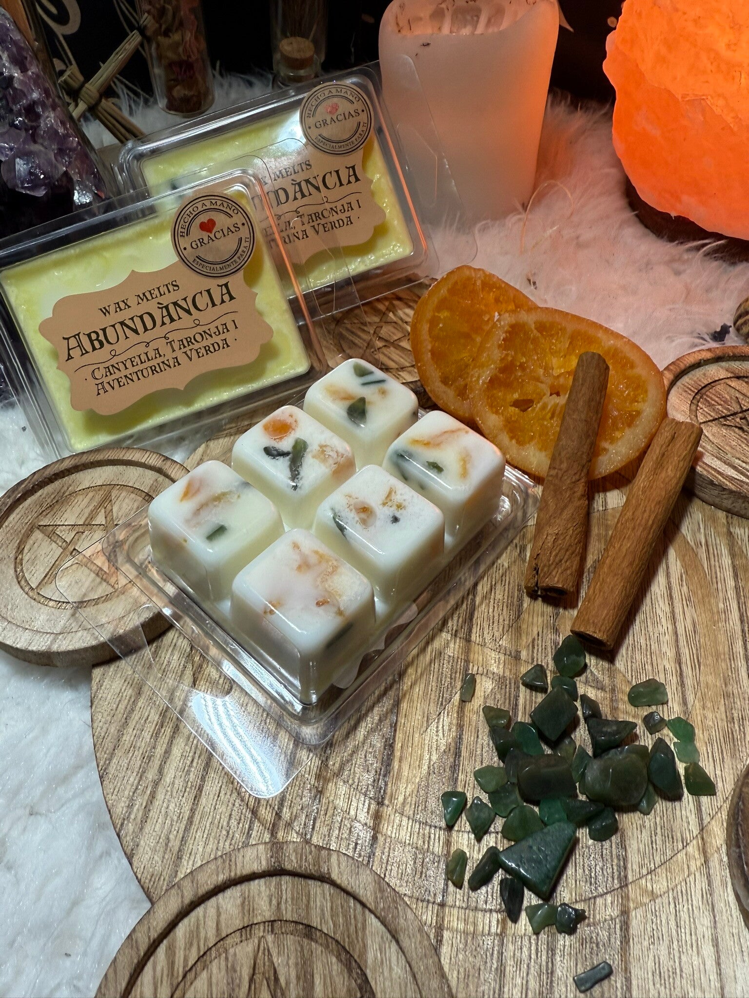Wax Melt Abundancia - Canela, Naranja y Aventurina Verde
