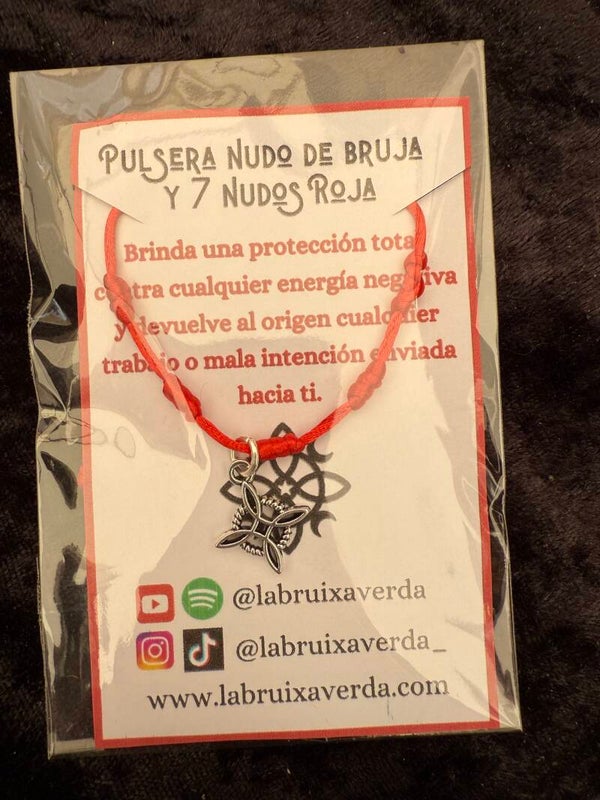 🔮 Pulsera Nudo de Bruja y 7 Nudos Roja 🔮